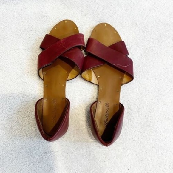 Madewell Red Leather The Thea Crisscross Flat Sandals Women’s 9 Shoes *Read - Picture 2 of 12